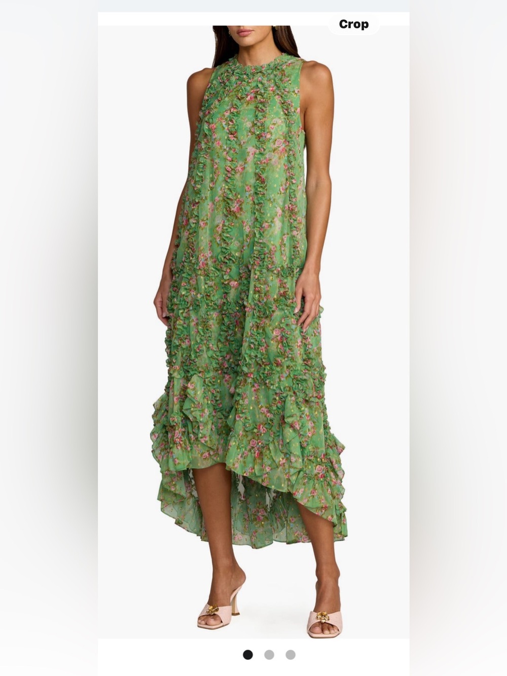 Mac Douglas Sage green micro Ruffle Maxi Dress
